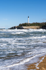 The lighthouse of Biarritz from Miramar beach. Basque Country of France. - 754964780