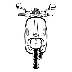 scooter AUTOMATIC BLACK AND WHITE FRONT SIDE VIEW LINE ART VECTOR