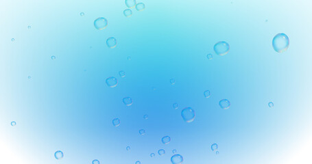 Round soap bubbles (bubbles) float in the air and shine in a rainbow pattern. Blue gradient background.	