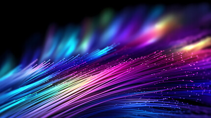 Abstract neon background glowing dynamic lines, fiber optics colorful