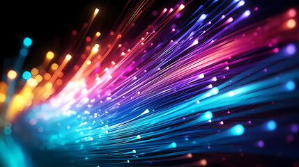 Obraz premium Abstract neon background glowing dynamic lines, fiber optics colorful