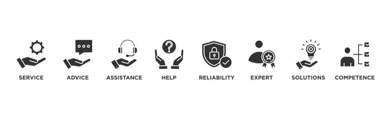 Support banner web icon vector illustration concept with icon of service, advice, assistance, help, reliability, expert, solutions and competence	