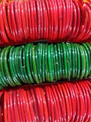 Collection of fancy, colorful bangles for sale in store