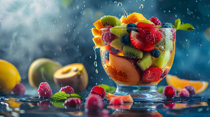 Fruit cocktail with fruits smoothies - obrazy, fototapety, plakaty