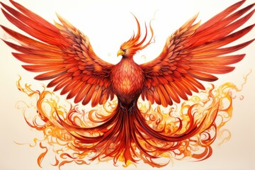 Mythical Red phoenix bird. Fire fantasy bird. Generate Ai