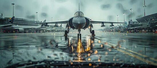 Don Mueang Airport Rain-soaked Stealth Aircraft, Noir Photography - obrazy, fototapety, plakaty