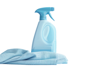 Blue spray bottle and sponge isolated on a background for cleaning