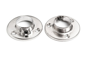 Two flanges for fixing pipe. On white background.