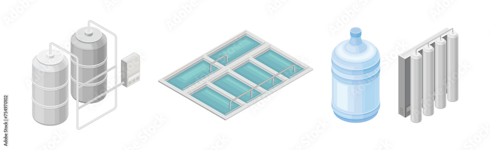 Wall mural Isometric Water Purification Industrial System Technology Facility Vector Set