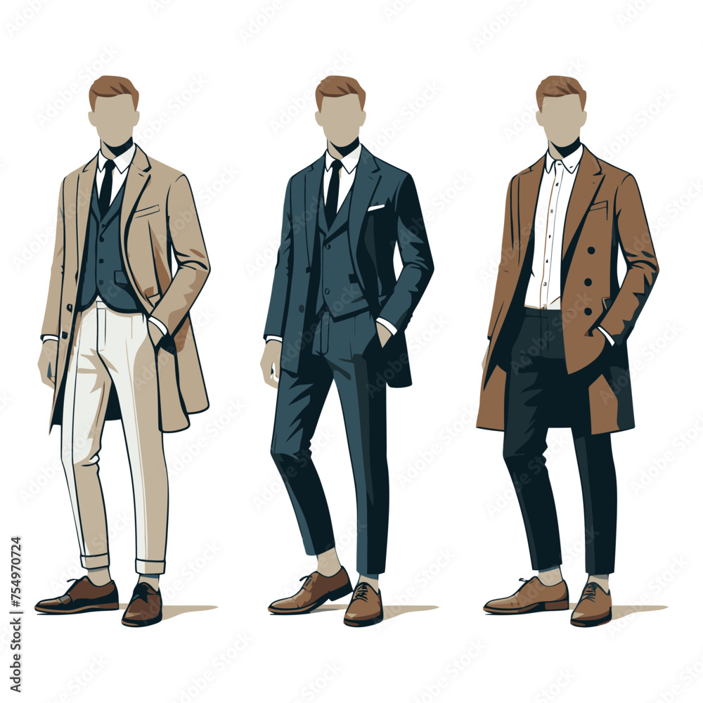 Wall mural illustration of men's in different dress styles