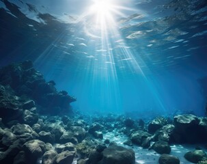 Fototapeta na wymiar underwater oceanic reefs under clear blue skies