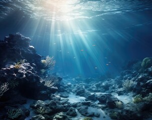 Fototapeta na wymiar underwater oceanic reefs under clear blue skies