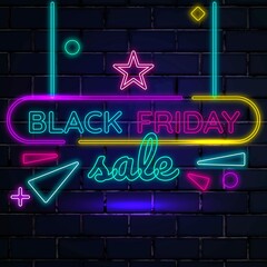 Neon Vector Black Friday Sale Brick Wall Texture Ad Template