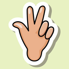 Fototapeta premium Cute cartoon design sticker of hand with victory sign. Concept of environmental protection. Isolated on green background. Vector illustration