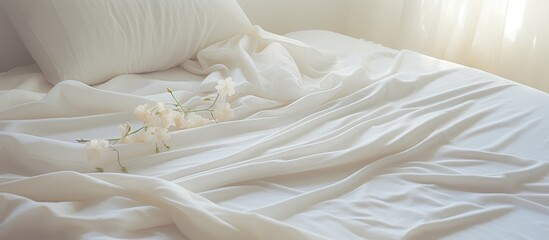 An unmade bed with white sheets and pillows in a bedroom setting. The rumpled sheets indicate a night of sleep. The image captures a moment of morning wakefulness.