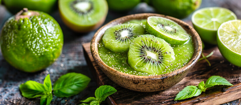 Kiwi Delight: A Close-Up of Fresh Kiwi Slices, Celebrating the Sweet and Tangy Flavors of This Tropical Fruit