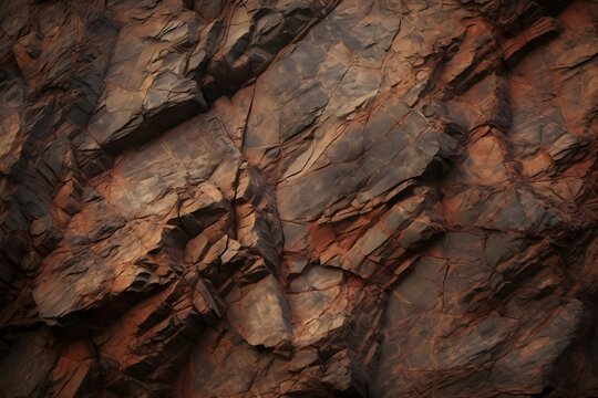 Dark red orange brown rock texture with cracks. Close-up. Rough mountain surface. Stone granite background for design. Nature.
