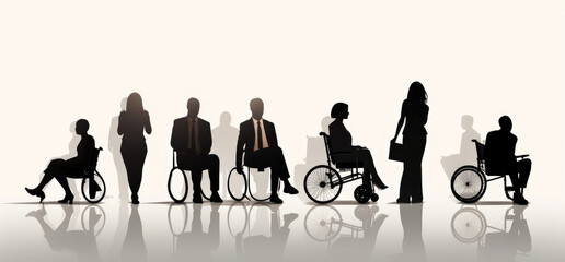 A group of people in wheelchairs and walking can be seen in a line