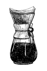 Filter coffee hand drawn sketch, vector illustration 