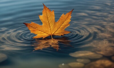 Dry fall leaf floating on water 