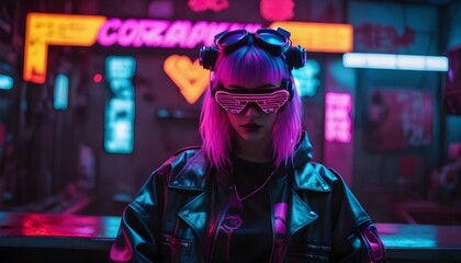 Cyberpunk girl with glasses