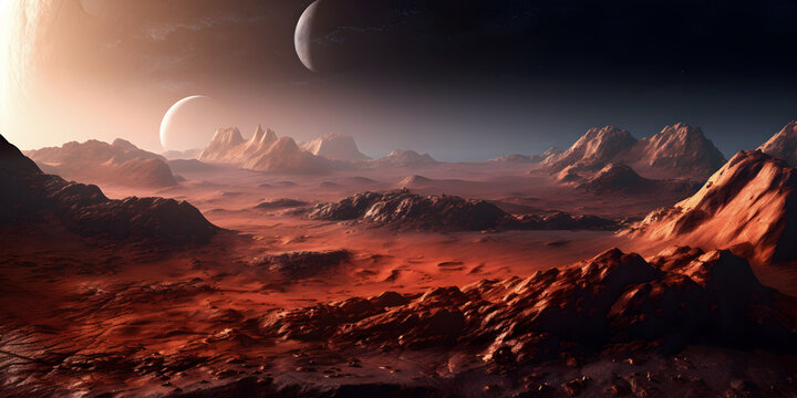 Space landscape illustration. View of space from an unknown planet.