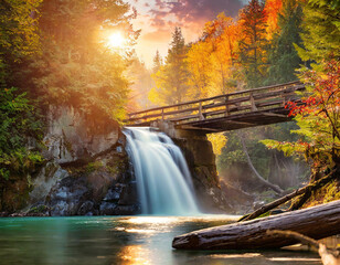 waterfall in autumn forest