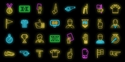 Match Referee Icons Set Vector Neon