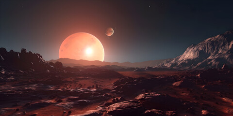 Space landscape illustration. View of space from a distant planet.  