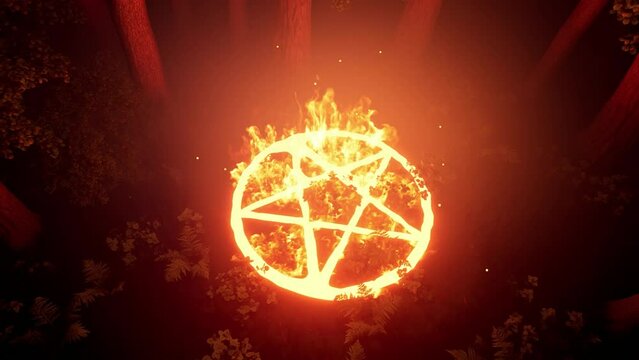 3D rendering. Halloween. Activating a portal to summon a demon in the forest.
