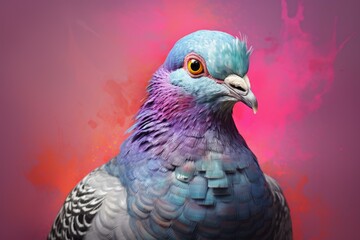 Whimsical Pigeon bird art. Creative head. Generate Ai