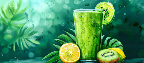 Vibrant Vitality: A Variety of Fresh Green Juices, Emphasizing the Importance of Nutrition and Wellbeing in Daily Life
