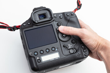 Professional DSLR Camera Back View with Detailed Buttons and Blank Screen