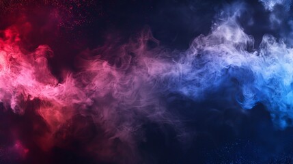 Symbolic smoke, dust and fog clouds on transparent background. Abstract banner template with red and blue steam particles.