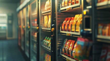 Brightly illuminated refrigerated shelves filled with packaged food. Vibrant variety of products on display in a modern retail setting. Shopping experience in a contemporary supermarket aisle.