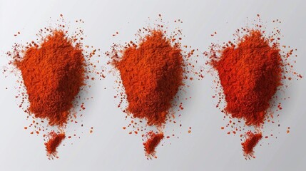 A realistic set of paprika powder sprinkled on a transparent background. Modern illustration showing a red chili pepper on top. A hot seasoning, sweet spicy food condiment. An ingredient found in - obrazy, fototapety, plakaty
