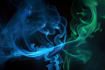 Obraz premium Blue and green smoky and fiery flames like texture in dark background.