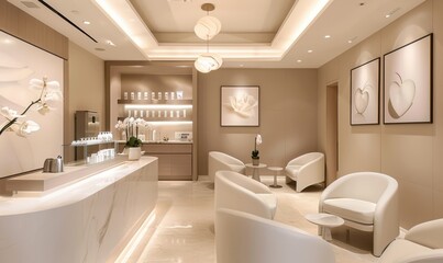 Fototapeta na wymiar VIP treatment room in a dermatology and beauty clinic showcasing elegant interior