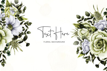 floral watercolor background with white and green rose flower