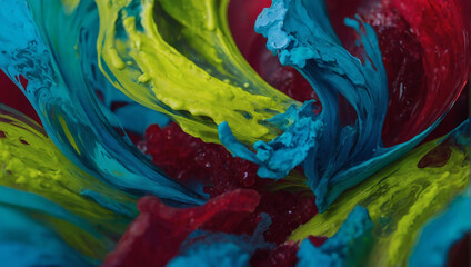 Lively azure, ruby, and chartreuse color fusion in an abstract background.