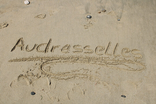 Written word audresselles in the sand at the beach  audresselles in france