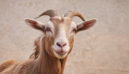 Obraz premium a close up of a goat's face looking at the camera with a serious look on it's face.