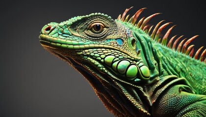 Fototapeta premium a close up of an iguana's head with spikes on it's head and a black background.