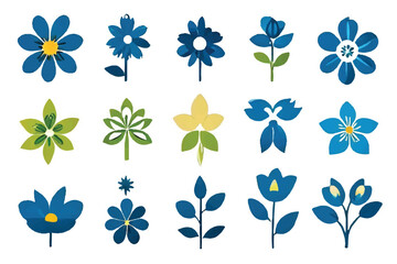 Set of floral elements. Romantic flower collection with flowers, twigs, leaves, herbs and berries. Vector design. Vector flowers. Flowers Icon set. Various flower icon illustrations collection.  - obrazy, fototapety, plakaty