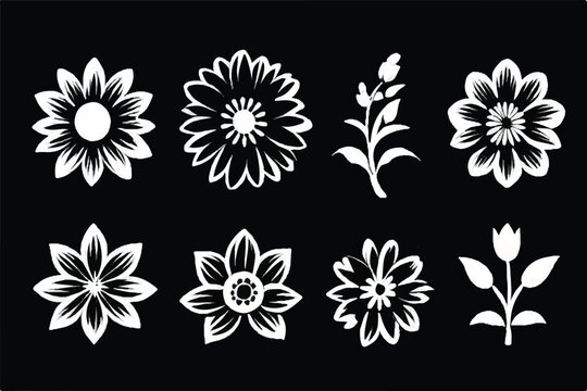 Flowers icon set. Flowers in modern simple. Cute round flower plant nature collection. Vector illustration. Flower icon. Flowers elements collection. Flower plant icons collection. Floral Vector set.