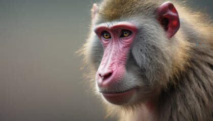  a close - up of a monkey's face with a blurry back ground and a blurry background.