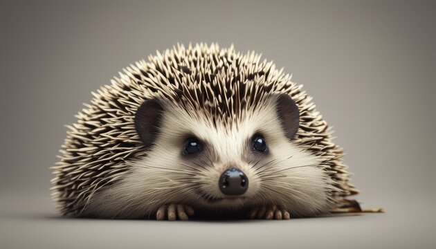  a close up of a hedgehog on a gray background with a black and white photo of it's face.