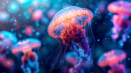 Holographic aquarium with cosmic jellyfish drifting