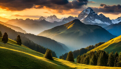 Rolling mountains at sunrise