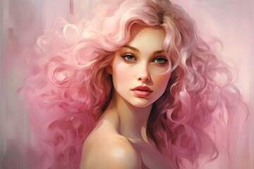 Whimsical Lady with pink. Happy cute model with smiling face. Generate AI
